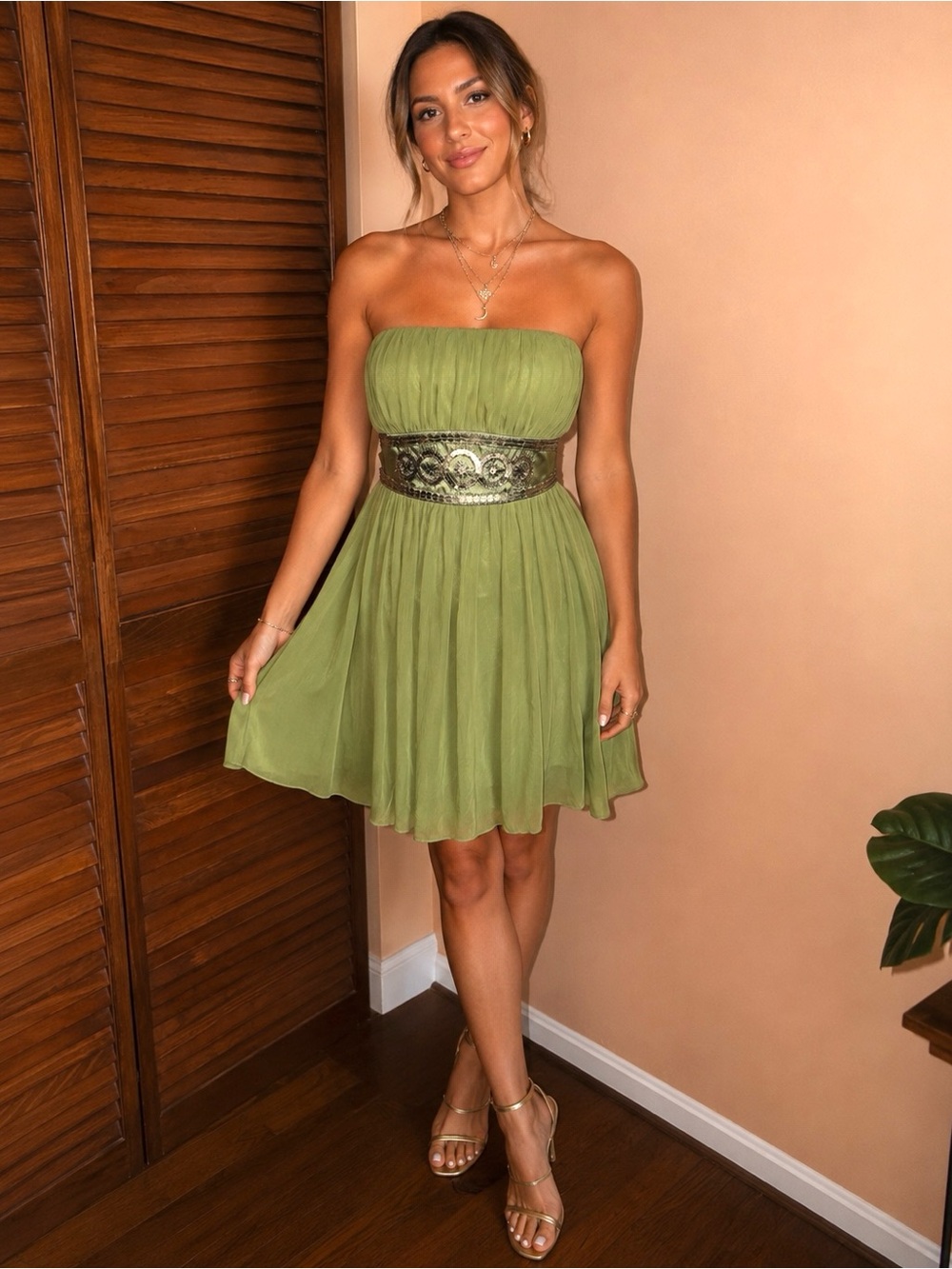 NWOT London Times Green Strapless Sundress Cocktail